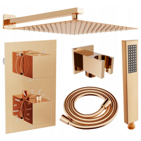 Mexen Cube DR02 Unterputz-Duschset mit 25 cm Regenduschkopf, Roségold - 77502DR0225-60