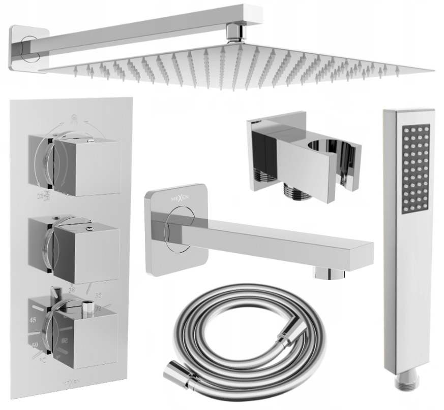 Mexen Cube DR02 Unterputz-Badewannen-/Brausegarnitur mit Regenbrause 25 cm, Chrom - 77503DR0225-00