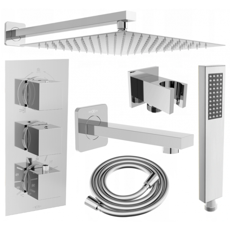 Mexen Cube DR02 Unterputz-Badewannen- und Duschset mit 30 cm Regenbrause, Chrom - 77503DR0230-00