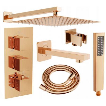 Mexen Cube DR02 Unterputz-Badewannen-Duschset mit 30 cm Regenduschkopf, Roségold - 77503DR0230-60