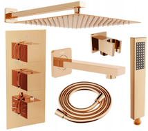 Mexen Cube DR02 Unterputz-Badewannen-Duschset mit 30 cm Regenduschkopf, Roségold - 77503DR0230-60