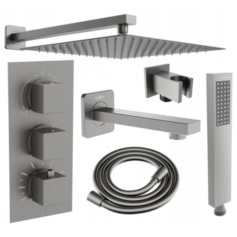 Mexen Cube DR02 Unterputz-Badewannen- und Duschset mit 30 cm Regenduschkopf, Graphit - 77503DR0230-66