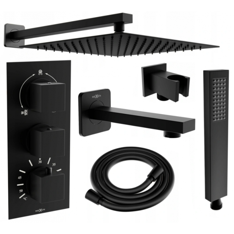 Mexen Cube DR02 Unterputz-Badewannen- und Duschset mit 30 cm Duschkopf, schwarz - 77503DR0230-70