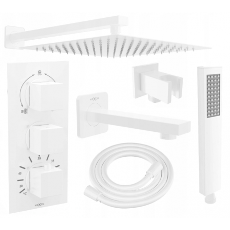 Mexen Cube DR02 Unterputz-Dusch- und Wannenarmatur mit 25 cm Regenbrause, weiß - 77503DR0225-20