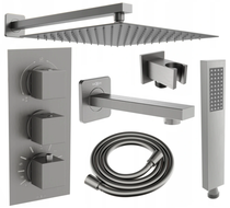 Mexen Cube DR02 Unterputz-Badewannen- und Duschset mit 25 cm Regenduschkopf, Graphit - 77503DR0225-66