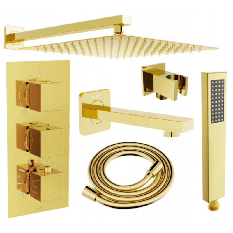 Mexen Cube DR02 Unterputz-Badewannen-Duschset mit 25 cm Duschkopf, gold - 77503DR0225-50