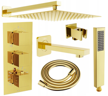 Mexen Cube DR02 Unterputz-Badewannen-Duschset mit 25 cm Duschkopf, gold - 77503DR0225-50