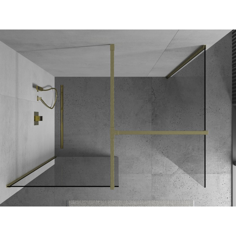 Mexen Kioto Duschwand Walk-in 100 x 80 cm, transparent, gebürstetes Gold - 800-100-202-55-00-080