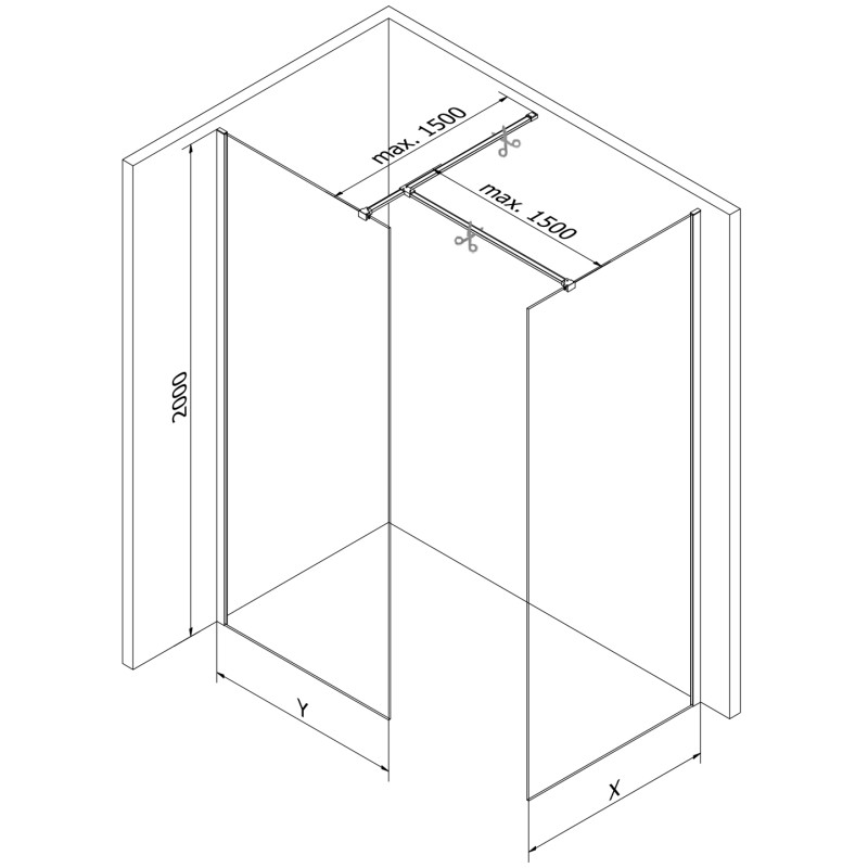 Mexen Kioto Duschwand Walk-in 120 x 105 cm, transparent, gebürstet gold - 800-120-202-55-00-105