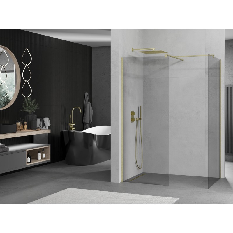 Mexen Kioto Duschwand Walk-in 130 x 95 cm, transparent, gold gebürstet - 800-130-202-55-00-095