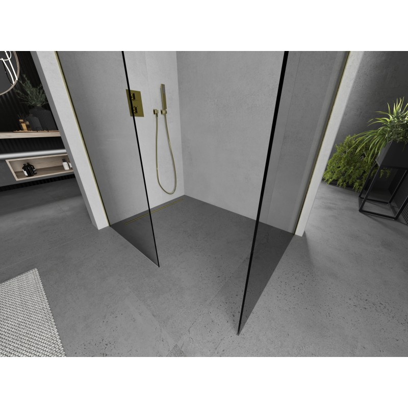 Mexen Kioto Duschwand Walk-in 140 x 80 cm, transparent, gold gebürstet - 800-140-202-55-00-080
