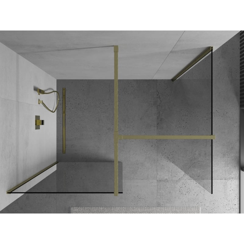 Mexen Kioto Duschwand Walk-in 160 x 120 cm, transparent, gebürstetes Gold - 800-160-202-55-00-120
