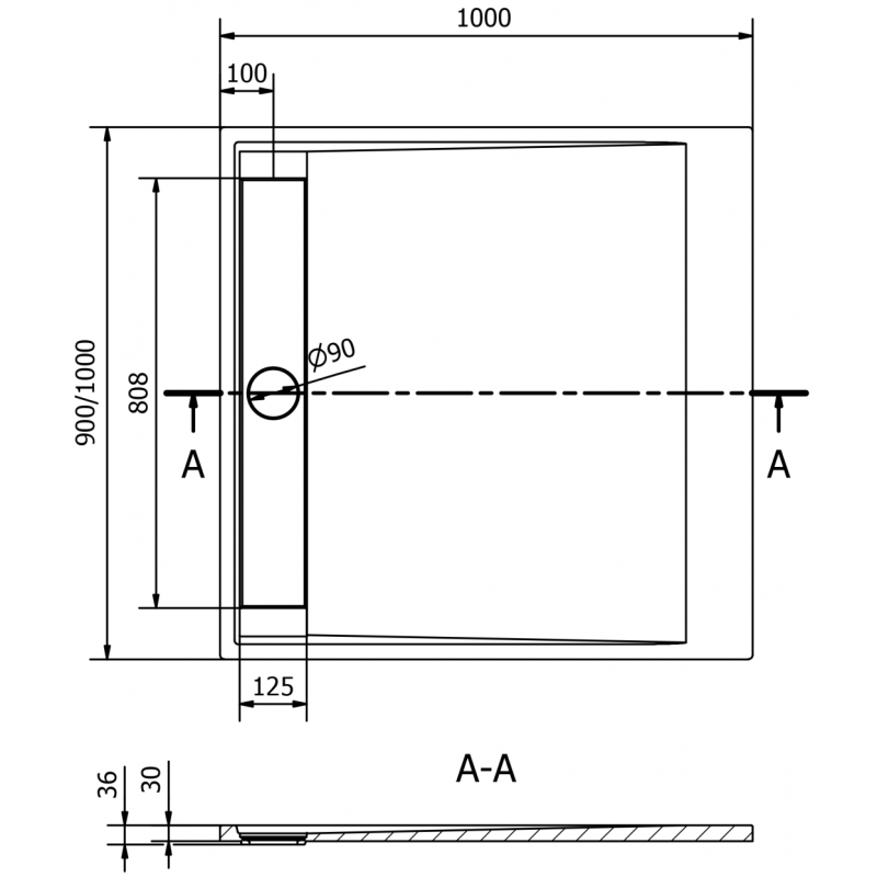 Mexen Amon quadratische Duschwanne SMC 100 x 100 cm, schwarz - 4F701010