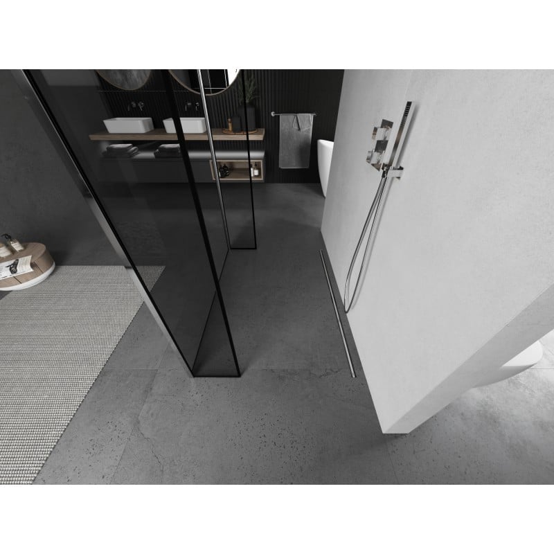 Mexen Kioto freistehende Duschwand 140 x 30 x 30 cm, schwarzer Rahmen, Chrom - 800-140-030-222-01-70-030