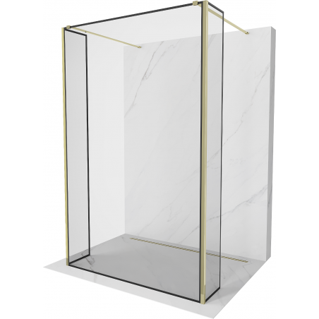 Mexen Kioto freistehende Duschwand 90 x 30 x 30 cm, schwarzer Rahmen, gold - 800-090-030-222-50-70-030