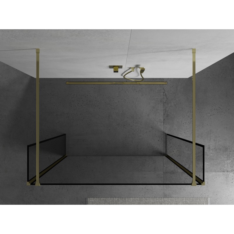 Mexen Kioto freistehende Duschwand 90 x 30 x 30 cm, schwarzer Rahmen, gold - 800-090-030-222-50-70-030