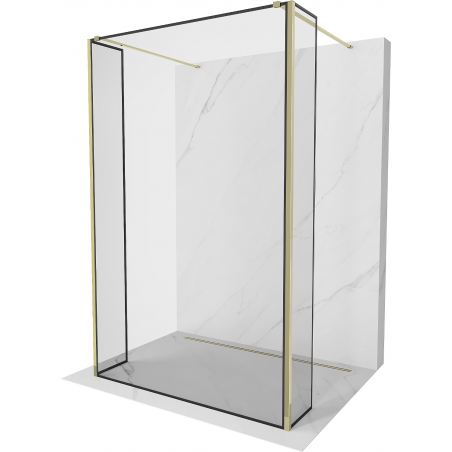 Mexen Kioto freistehende Duschwand 100 x 30 x 30 cm, schwarzer Rahmen, gold - 800-100-030-222-50-70-030