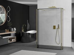 Mexen Kioto freistehende Duschwand 150 x 30 x 30 cm, schwarzer Rahmen, Gold - 800-150-030-222-50-70-030
