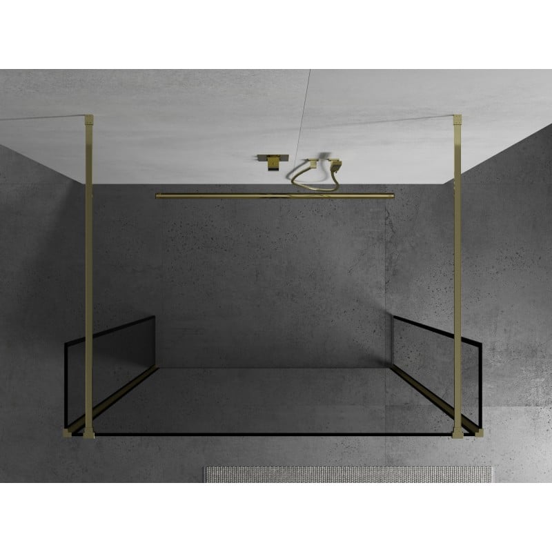Mexen Kioto freistehende Duschwand 160 x 30 x 30 cm, schwarzer Rahmen, gold - 800-160-030-222-50-70-030