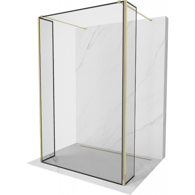 Mexen Kioto freistehende Duschwand 150 x 30 x 30 cm, schwarzer Rahmen, Gold - 800-150-030-222-50-70-030