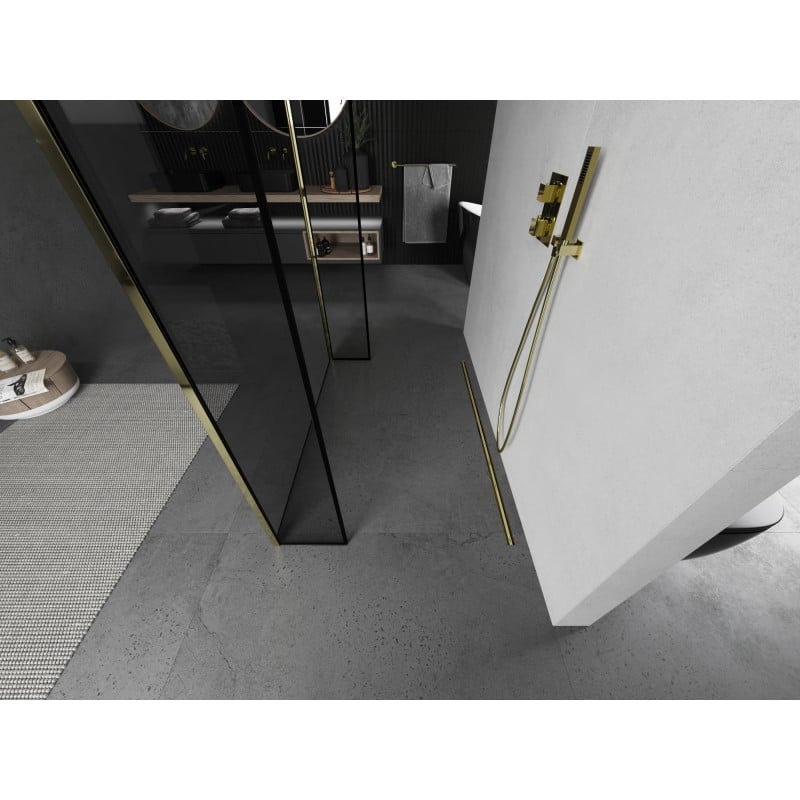Mexen Kioto freistehende Duschwand 160 x 30 x 30 cm, schwarzer Rahmen, gold - 800-160-030-222-50-70-030