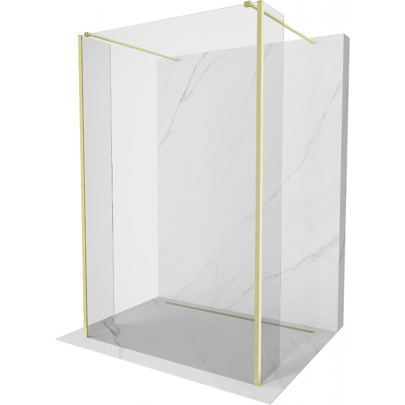 Mexen Kioto Freistehende Duschwand 95 x 30 x 30 cm, transparent, gebürstetes Gold - 800-095-030-222-55-00-030