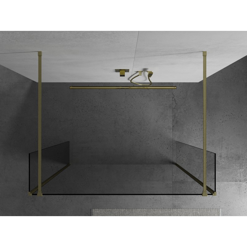 Mexen Kioto freistehende Duschwand 150 x 30 x 30 cm, transparent, gebürstetes Gold - 800-150-030-222-55-00-030