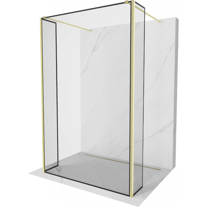 Mexen Kioto freistehende Duschwand 90 x 30 x 30 cm, schwarzer Rahmen, gebürstetes Gold - 800-090-030-222-55-70-030