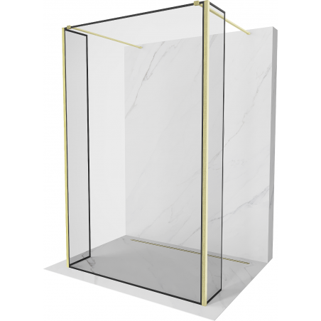 Mexen Kioto freistehende Duschwand 90 x 30 x 30 cm, schwarzer Rahmen, gebürstetes Gold - 800-090-030-222-55-70-030