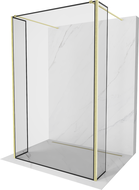 Mexen Kioto freistehende Duschwand 90 x 30 x 30 cm, schwarzer Rahmen, gebürstetes Gold - 800-090-030-222-55-70-030