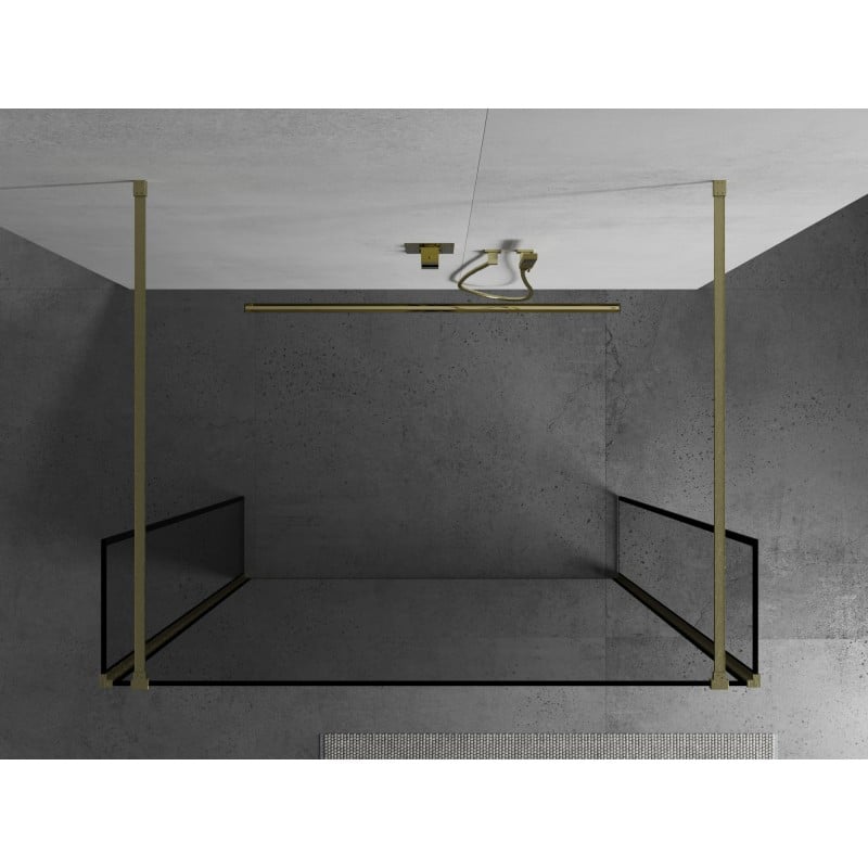 Mexen Kioto Freistehende Duschwand 120 x 30 x 30 cm, schwarzer Rahmen, gebürstetes Gold - 800-120-030-222-55-70-030