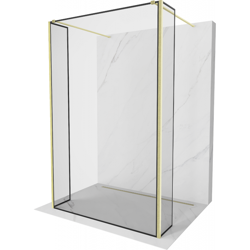 Mexen Kioto Freistehende Duschwand 130 x 30 x 30 cm, schwarzer Rahmen, gebürstetes Gold - 800-130-030-222-55-70-030