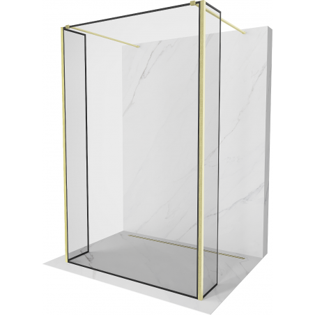Mexen Kioto freistehende Duschwand 150 x 30 x 30 cm, schwarzer Rahmen, gebürstetes Gold - 800-150-030-222-55-70-030