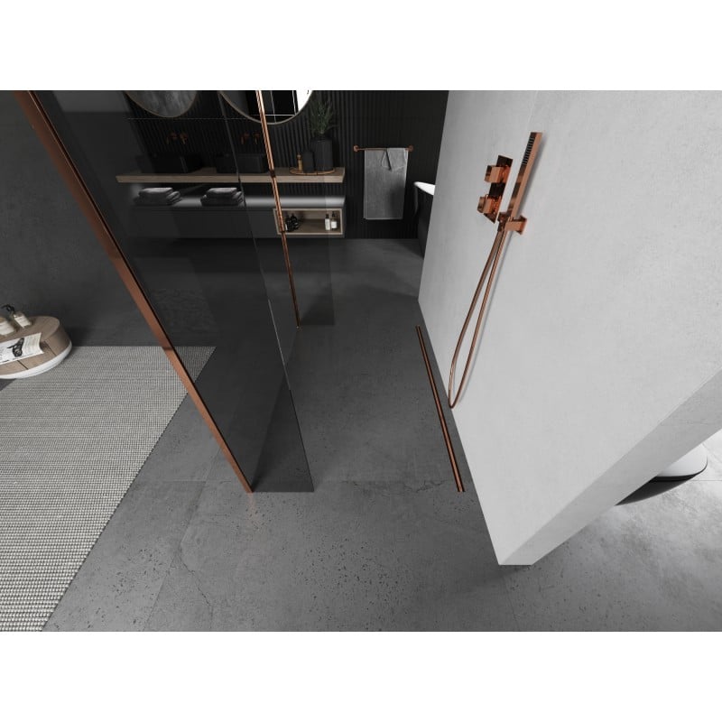 Mexen Kioto freistehende Duschwand 115 x 30 x 30 cm, transparent, Roségold - 800-115-030-222-60-00-030