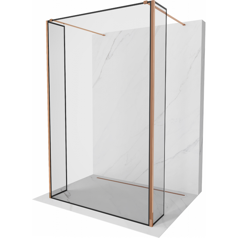 Mexen Kioto freistehende Duschwand 90 x 30 x 30 cm, schwarzer Rahmen, Roségold - 800-090-030-222-60-70-030
