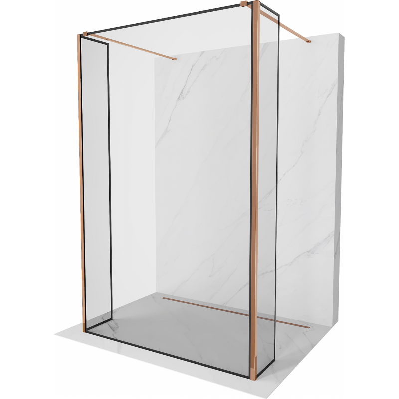 Mexen Kioto freistehende Duschwand 140 x 30 x 30 cm, schwarzer Rahmen, Roségold - 800-140-030-222-60-70-030