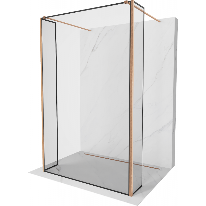 Mexen Kioto freistehende Duschwand 90 x 30 x 30 cm, schwarzer Rahmen, gebürstetes Kupfer - 800-090-030-222-65-70-030