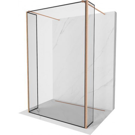 Mexen Kioto freistehende Duschwand 90 x 30 x 30 cm, schwarzer Rahmen, gebürstetes Kupfer - 800-090-030-222-65-70-030