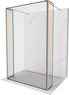 Mexen Kioto freistehende Duschwand 100 x 30 x 30 cm, schwarzer Rahmen, gebürstetes Kupfer - 800-100-030-222-65-70-030