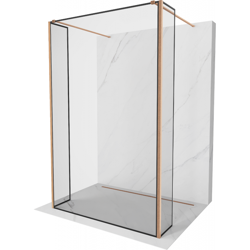 Mexen Kioto freistehende Duschwand 150 x 30 x 30 cm, schwarzer Rahmen, gebürstetes Kupfer - 800-150-030-222-65-70-030