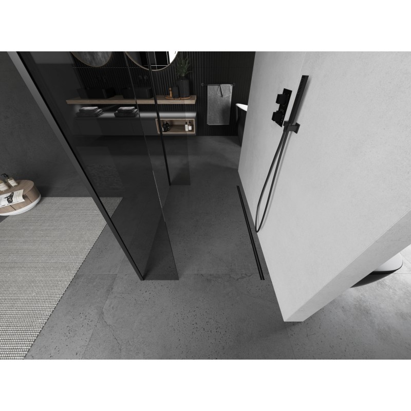 Mexen Kioto freistehende Duschwand 120 x 30 x 30 cm, transparent, schwarz - 800-120-030-222-70-00-030