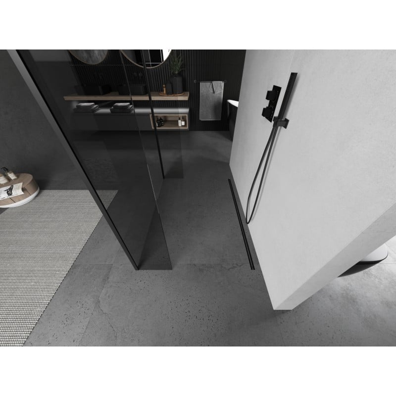 Mexen Kioto freistehende Duschwand 115 x 30 x 30 cm, transparent, schwarz - 800-115-030-222-70-00-030