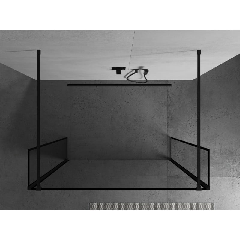 Mexen Kioto freistehende Duschwand 110 x 30 x 30 cm, schwarzer Rahmen, schwarz - 800-110-030-222-70-70-030