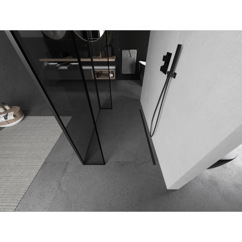 Mexen Kioto freistehende Duschwand 140 x 30 x 30 cm, schwarzer Rahmen, schwarz - 800-140-030-222-70-70-030