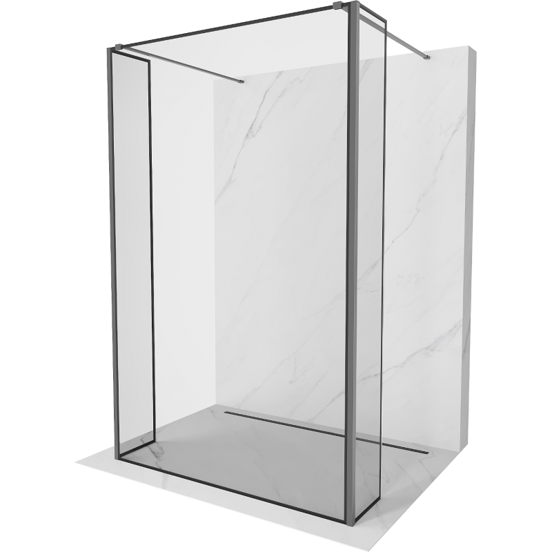Mexen Kioto freistehende Duschwand 100 x 30 x 30 cm, schwarzer Rahmen, Gun Metal - 800-100-030-222-95-70-030