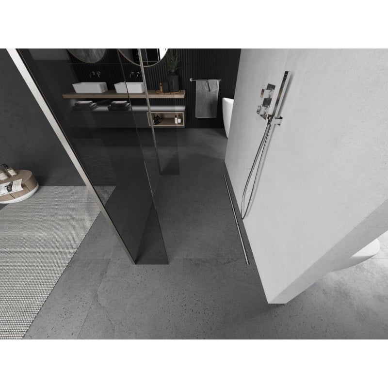 Mexen Kioto Freistehende Duschwand 180 x 30 x 30 cm, transparent, gebürsteter Nickel - 800-180-030-222-97-00-030