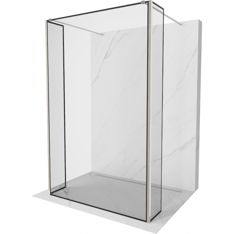 Mexen Kioto freistehende Duschwand 140 x 30 x 30 cm, schwarzer Rahmen, gebürstetes Nickel - 800-140-030-222-97-70-030