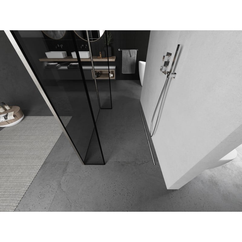 Mexen Kioto Freistehende Duschwand 160 x 30 x 30 cm, schwarzer Rahmen, gebürsteter Nickel - 800-160-030-222-97-70-030