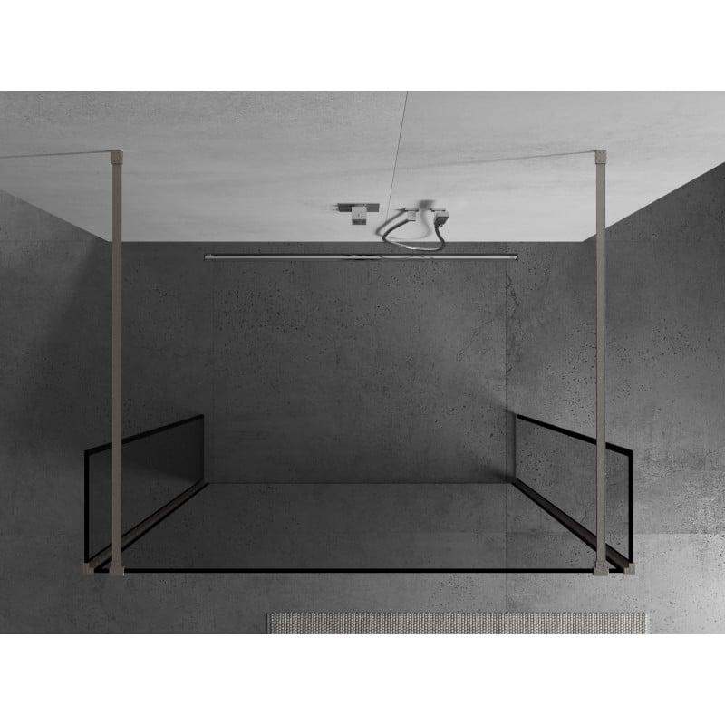 Mexen Kioto Freistehende Duschwand 120 x 30 x 30 cm, schwarzer Rahmen, gebürsteter Nickel - 800-120-030-222-97-70-030