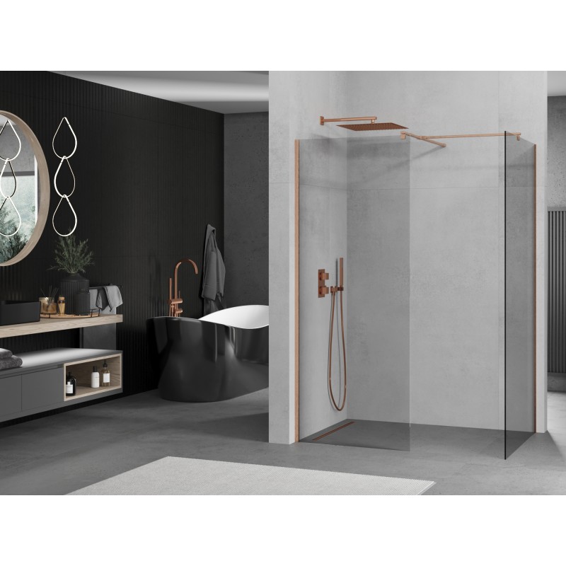 Mexen Kioto Duschwand Walk-in 80 x 75 cm, transparent, gebürstetes Kupfer - 800-080-202-65-00-075